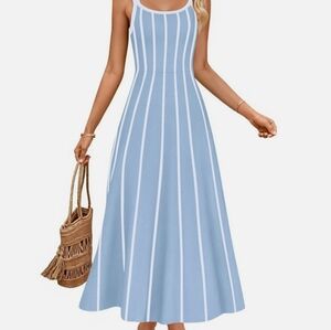 Zesica Striped Long Dress A Line Swing Knit Pullover Size M Blue And White